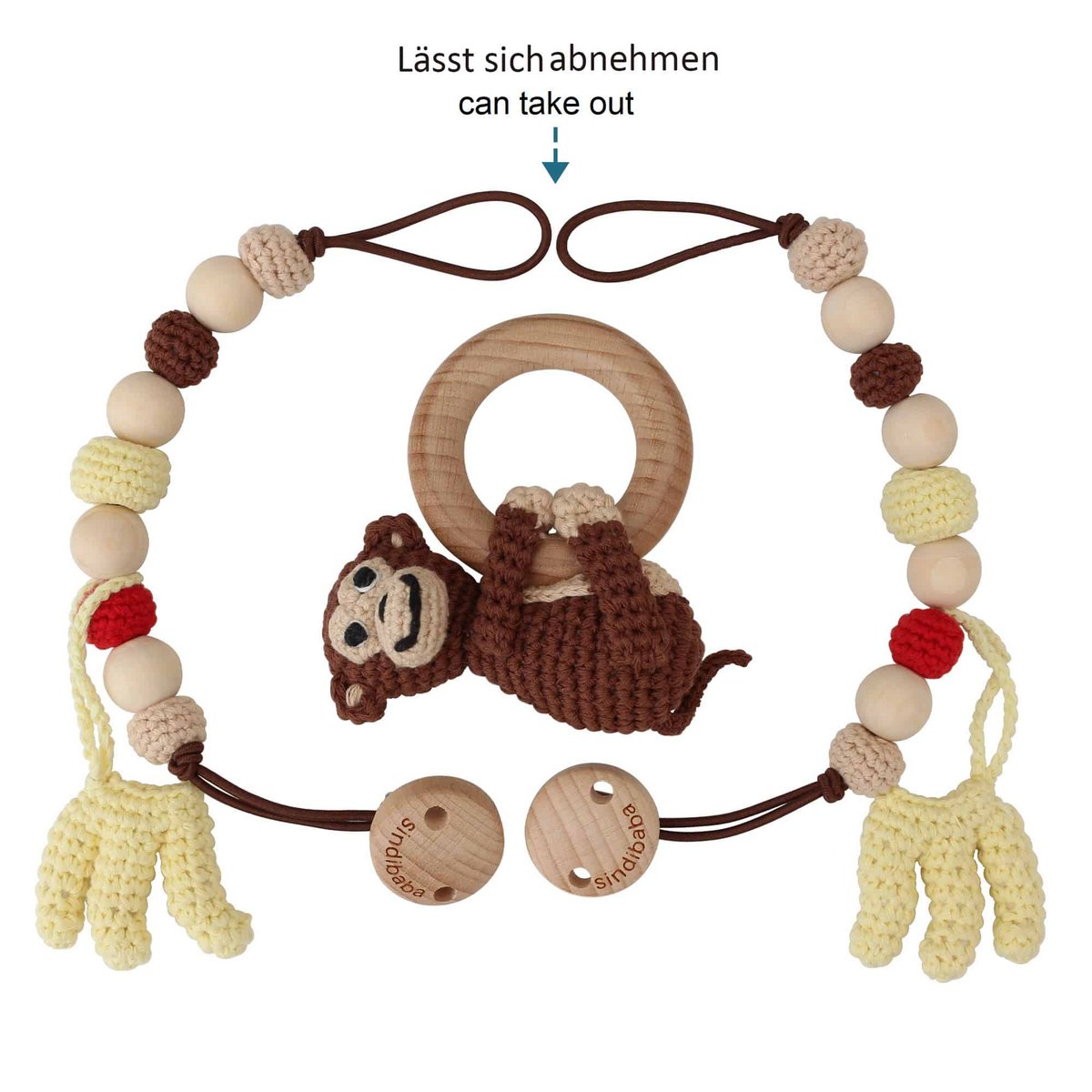 Crocheted stroller chain monkey CHARLIE (3in1)