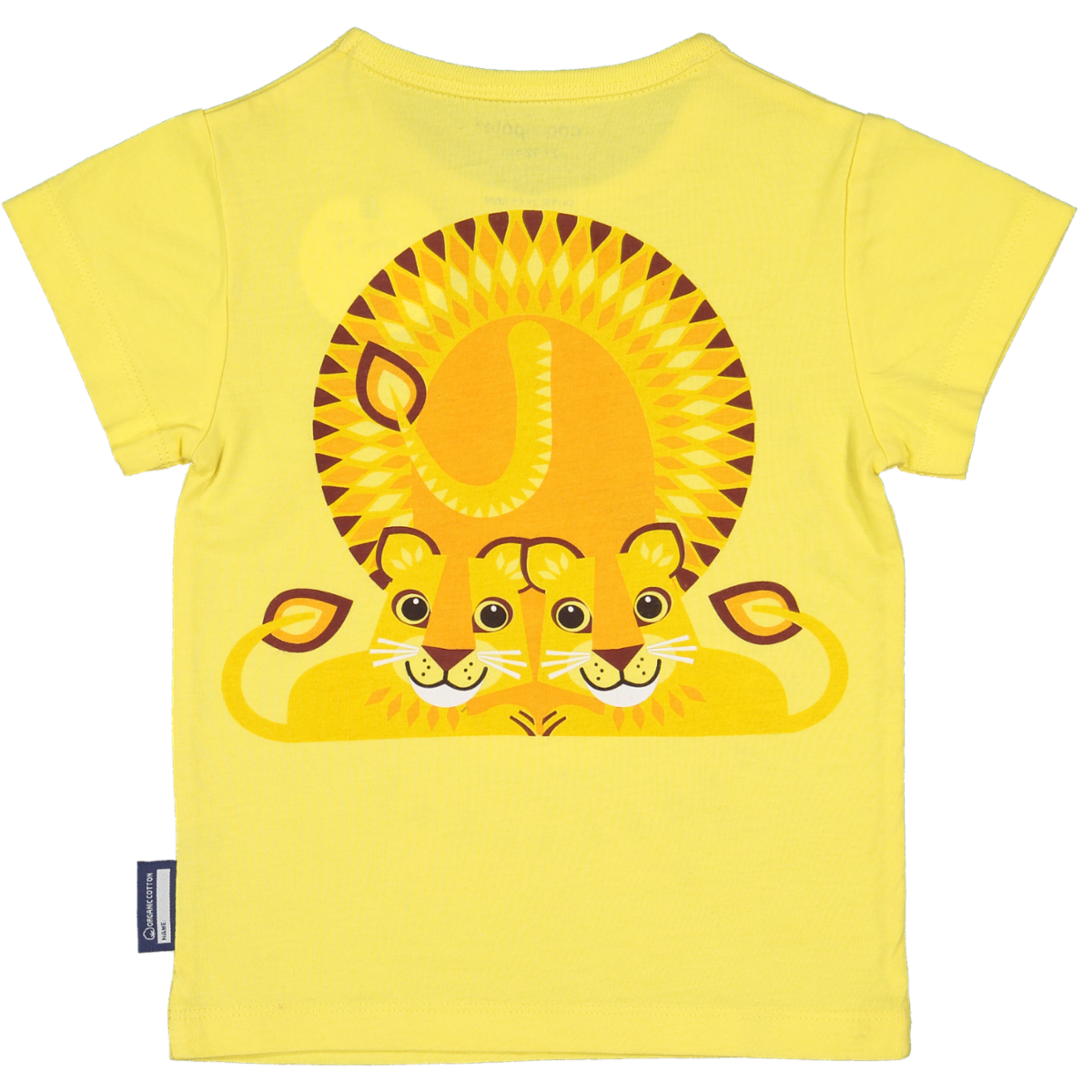 Kortærmet børne-t-shirt, økologisk bomuld, gul, Lion