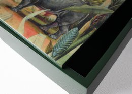 Box rhino palm trees antique painting square green