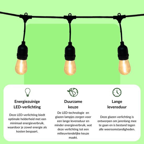 5 meter light cord with 10 pear-shaped LED lamps + 2 meter connection cable