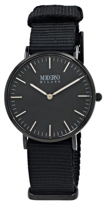 Moderno Milano stainless steel women's watch 36.5 mm, sapphire crystal & nylon NATO strap (black), black