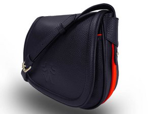 Leder Besace Handtasche - Seeblick - Marine - Roter Rand