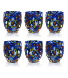 Klassieke waterglazen van handgeblazen en handgemaakt glas met Murano Murrine, lijn “I Colori di Murano”, 320 ml. Gemaakt in Italië