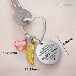 Llavero ángel de la guarda "Best Mom" ​​- amuleto de la suerte en forma de corazón con alas de ángel y placa grabada con un mensaje amoroso