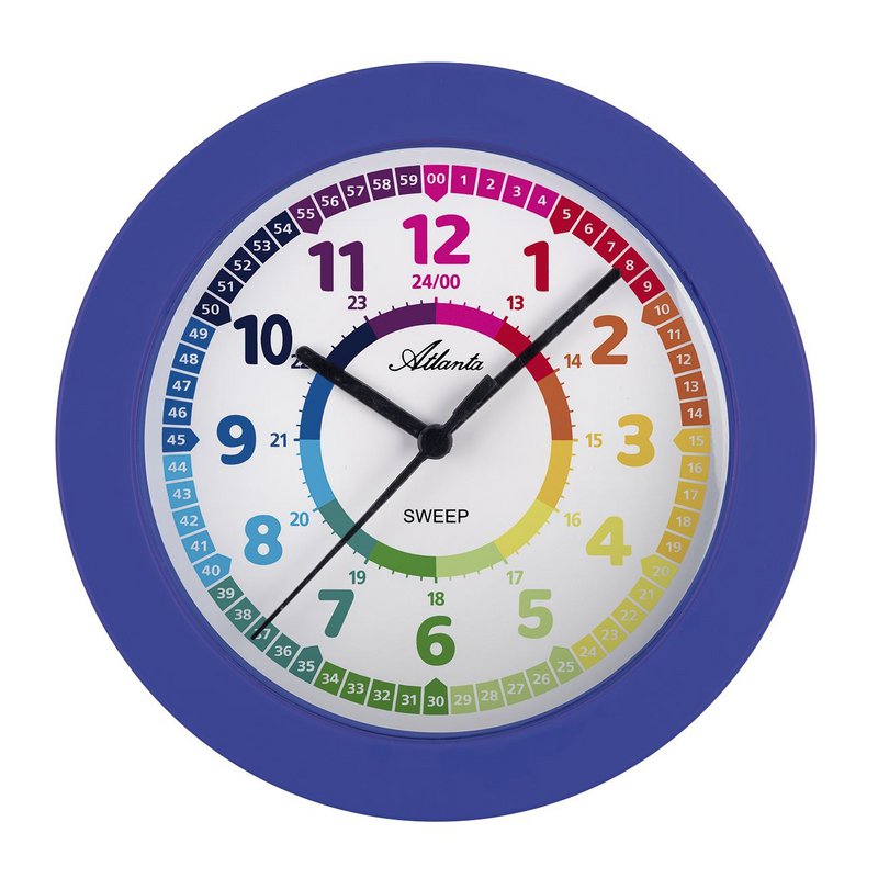 Reloj de pared infantil Atlanta, azul, Ø 22 cm