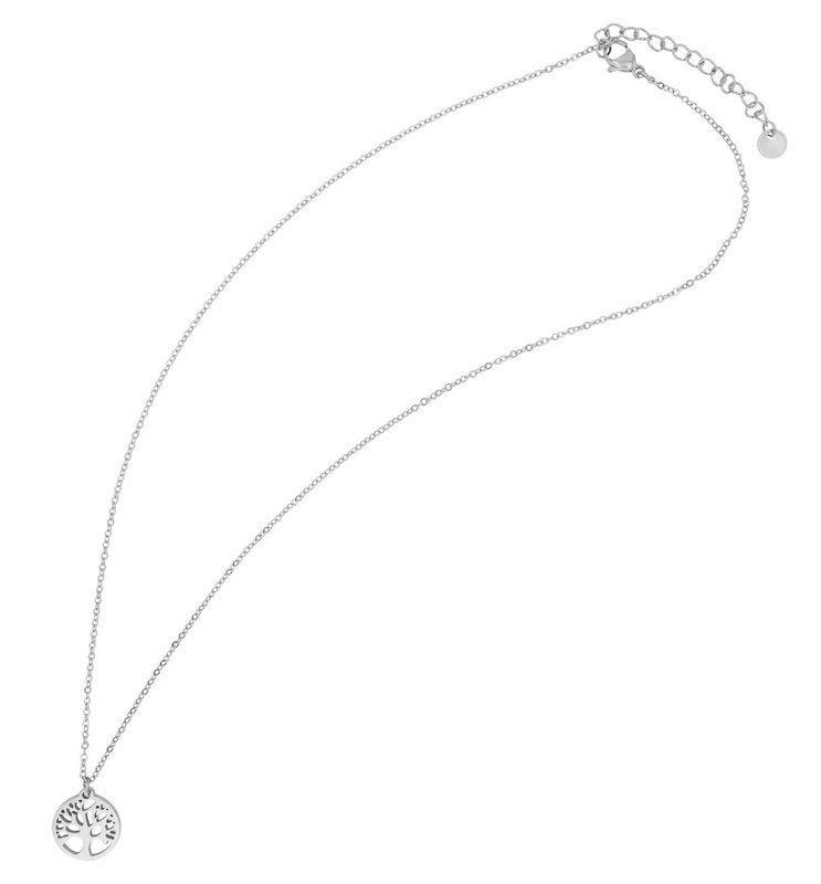 RVS ketting "Junia" met hanger - levensboom, 43 + 5 cm, zilverkleurig