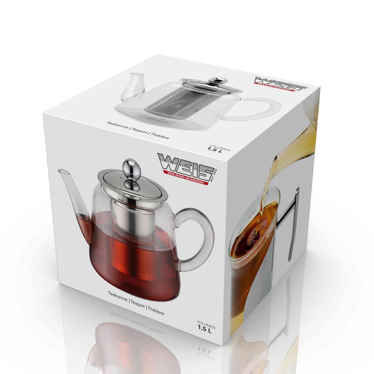 Borosilicate glass teapot with 1.5 L tea filter