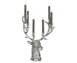 EDZARD candle holder Hirsch Richard for 6 taper candles, height 65 cm, aluminum nickel-plated, silver-colored