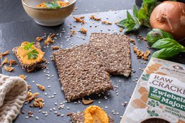 Keto-Leinsamen-Cracker mit Zwiebeln und Majoran 90 g – Vegan, ohne Zuckerzusatz, laktose- und glutenfrei