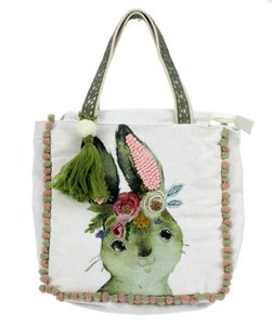 Children's bag rabbit m flowers green/cream sale