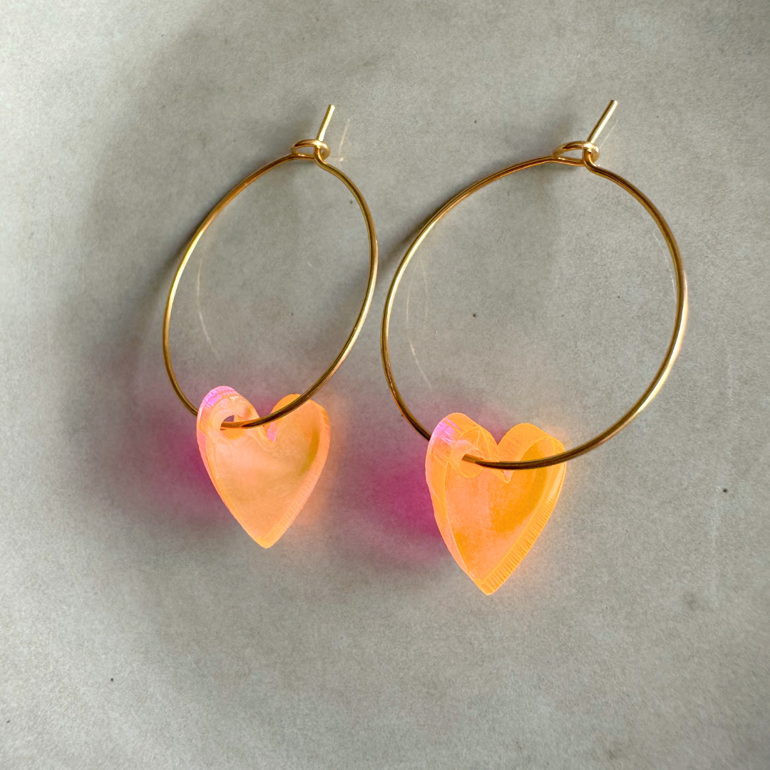 Kolczyki Hoops Lume Charms | Serce Neonowa Pomarańcza