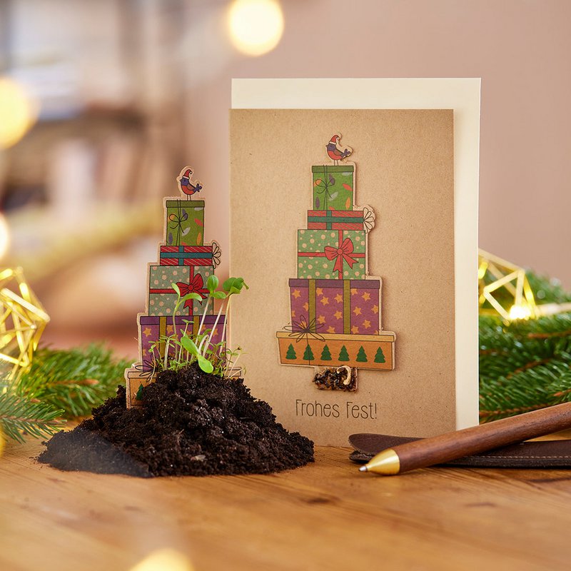 Saatsteckerkarte - Geschenke - Frohes Fest