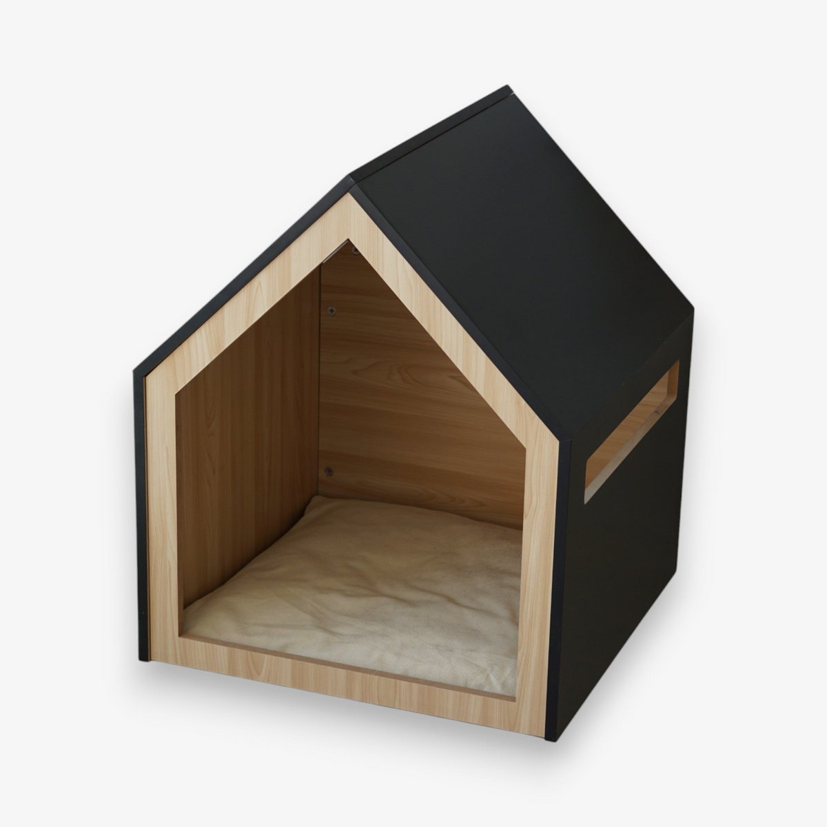 Kattenhuis | hondenhuis | hout | katoen | zwart | 58 x 58 x 65 cm