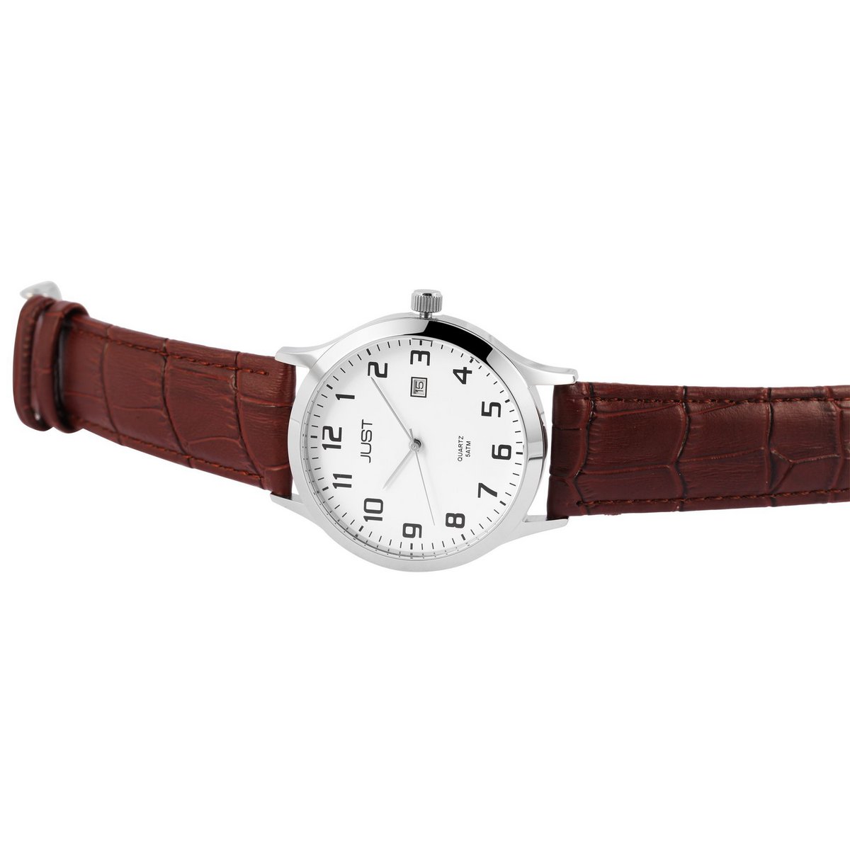Reloj Just para hombre con correa de piel auténtica color marrón.