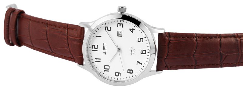 Reloj Just para hombre con correa de piel auténtica color marrón.