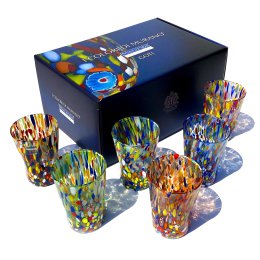 6 Klassische Babiti -Brille in Hand blasen und handgefertigt mit Murrine di Murano, "I Colori di Murano" Linie 390 ml. In Italien gemacht