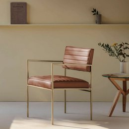  Cube chair 55 with armrests - premium leather dining chair available in cognac, copper, black, gold, white, and black colors.