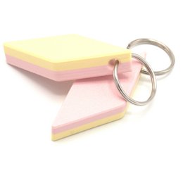  Pink and yellow checkered bacon-shaped keychain with metal ring, playful food design accessory.