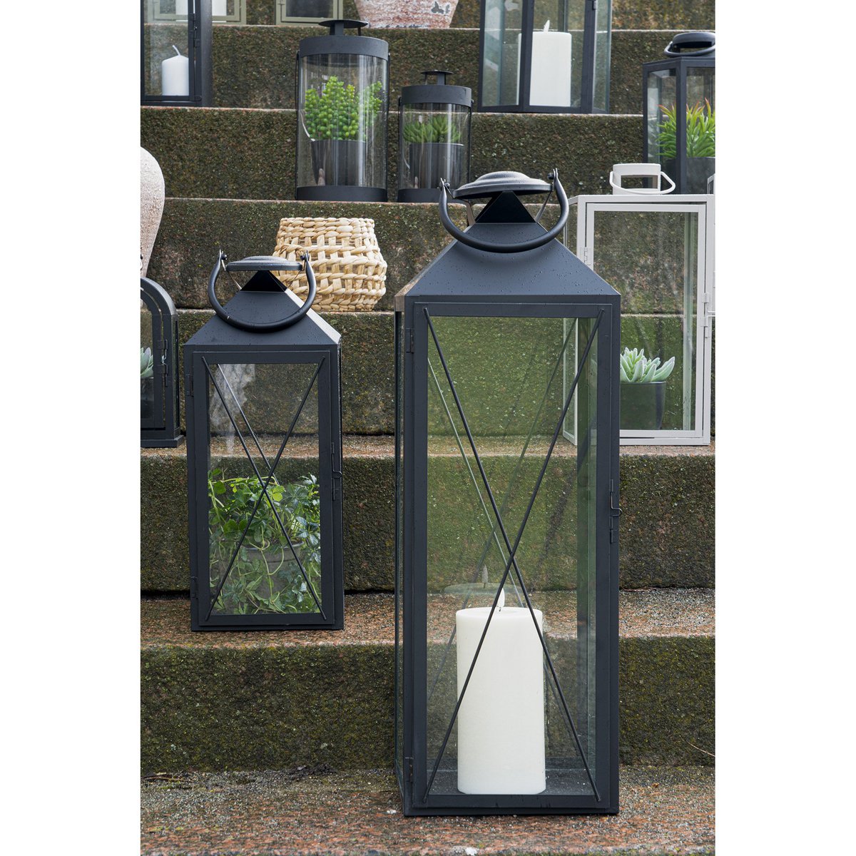 Casa Lantern, set of 2 - Lantern, steel and glass, black, set of 2