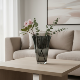 Vase glas bølget røg grå bordvase glasvase 21 x 21 x 30 cm