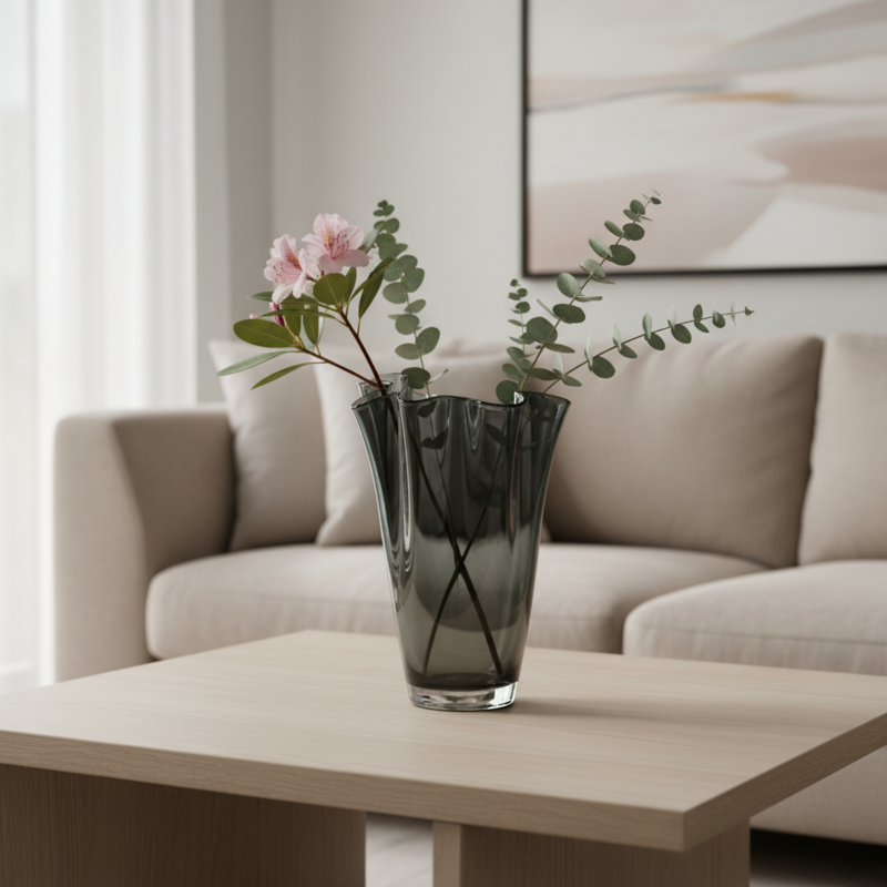 Vase glas bølget røg grå bordvase glasvase 21 x 21 x 30 cm