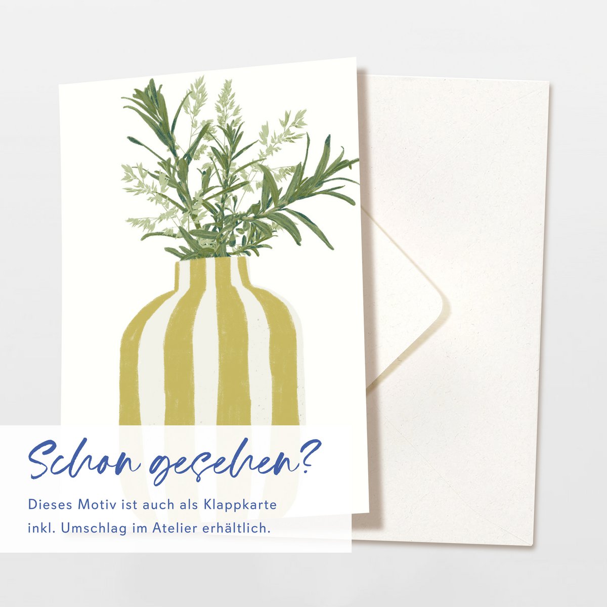 Postcard yellow striped vase with sea buckthorn