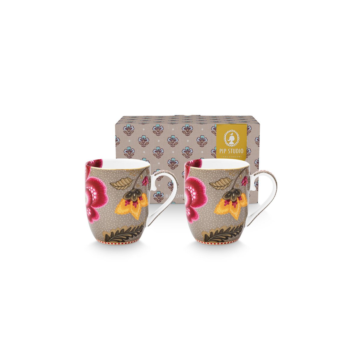 Set/2 Mugs Small Blooming Tales Fantasy Khaki