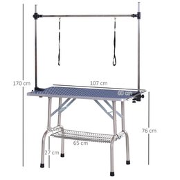 Trimming table for dogs, dog grooming table, foldable, pet grooming table with height-adjustable boom, slings, non-slip surface, shearing table up to 150 kg, 91.5 x 61.5 x 76 cm, black