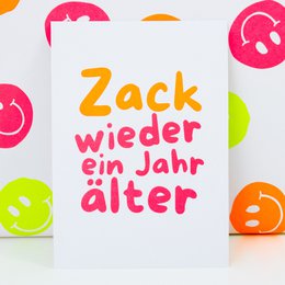 Ansichtkaart "Zack weer een jaar ouder" gemaakt van gerecycled papier