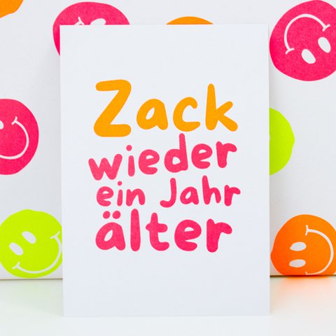 Ansichtkaart "Zack weer een jaar ouder" gemaakt van gerecycled papier