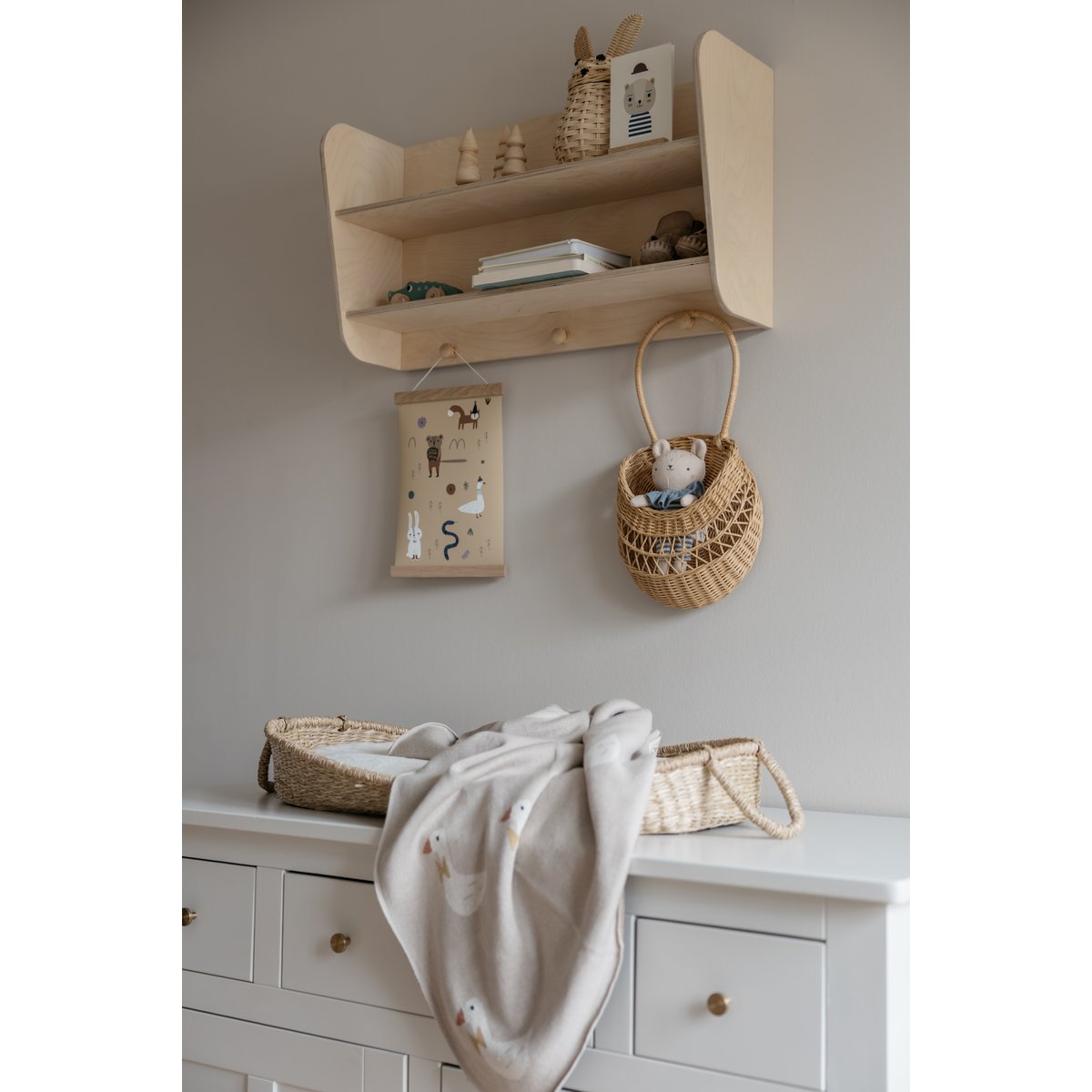 Gebreide katoenen babydeken, beige ganzen