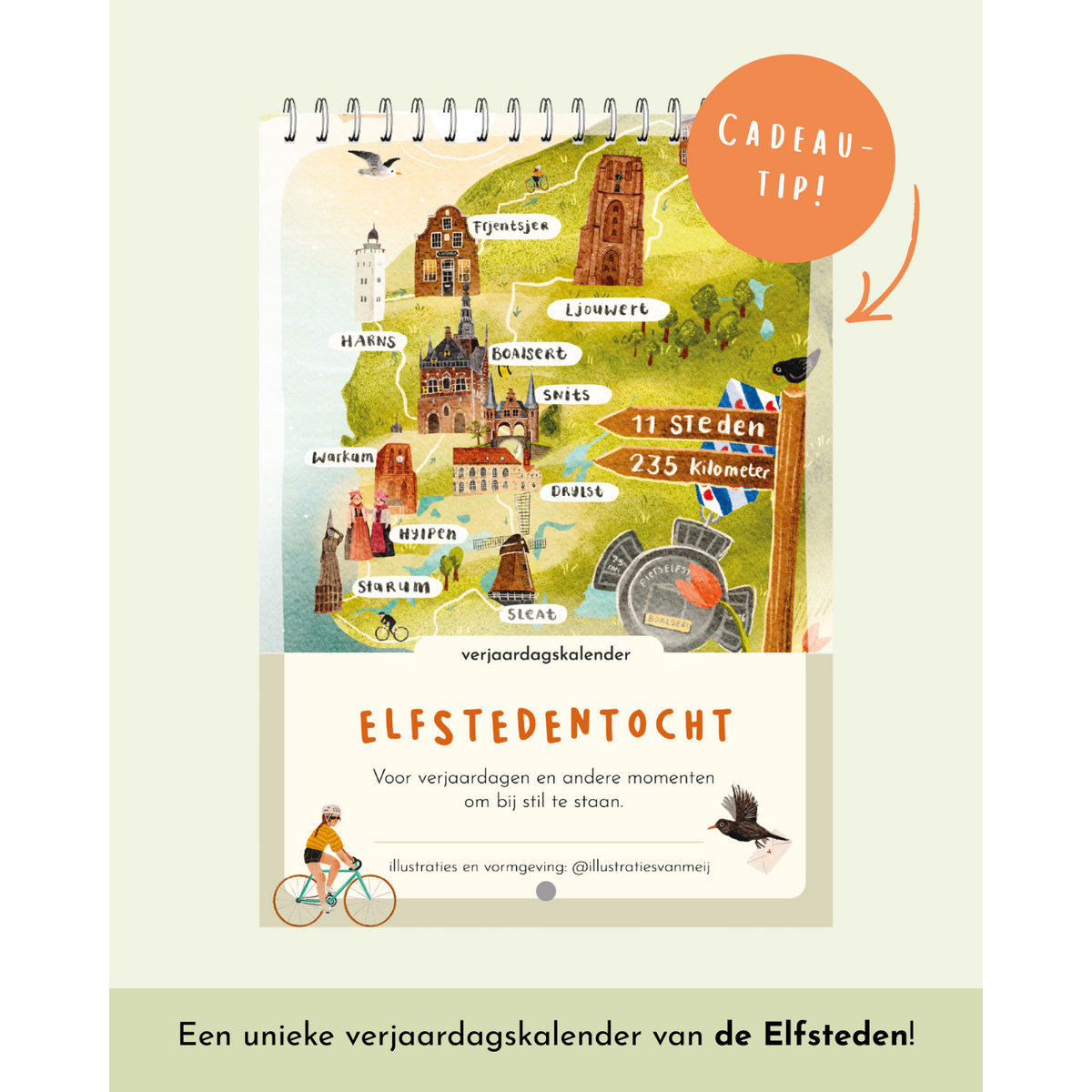 Calendrier d'anniversaire Elfstedentocht | Onze villes frisonnes | Tour à vélo des onze villes
