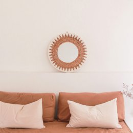 Espejo Boho Redondo 60 cm | Espejo de pared tejido hecho a mano AWAN | Decoración de pared con estampado de cordones de algodón.