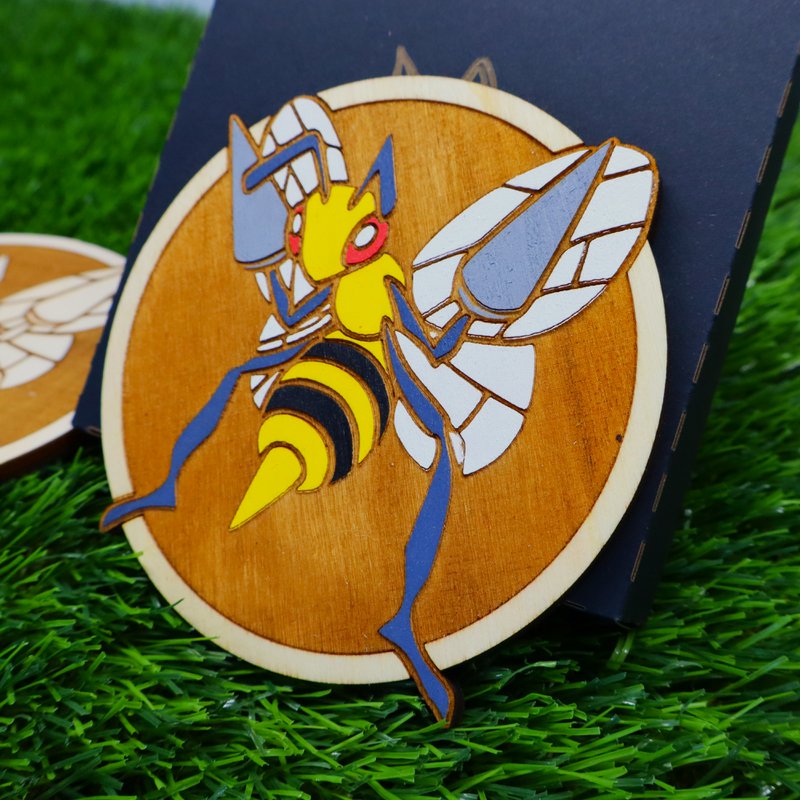 Wooden Colorful Pokémon Coaster, Beedrill, Geek Decor, Nerd Room Anime Fan Gift Housewarming