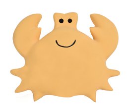 Soft, smiling crab bath toy in orange color with two eyes and a happy expression. Suitable for babies and toddlers during bath time.