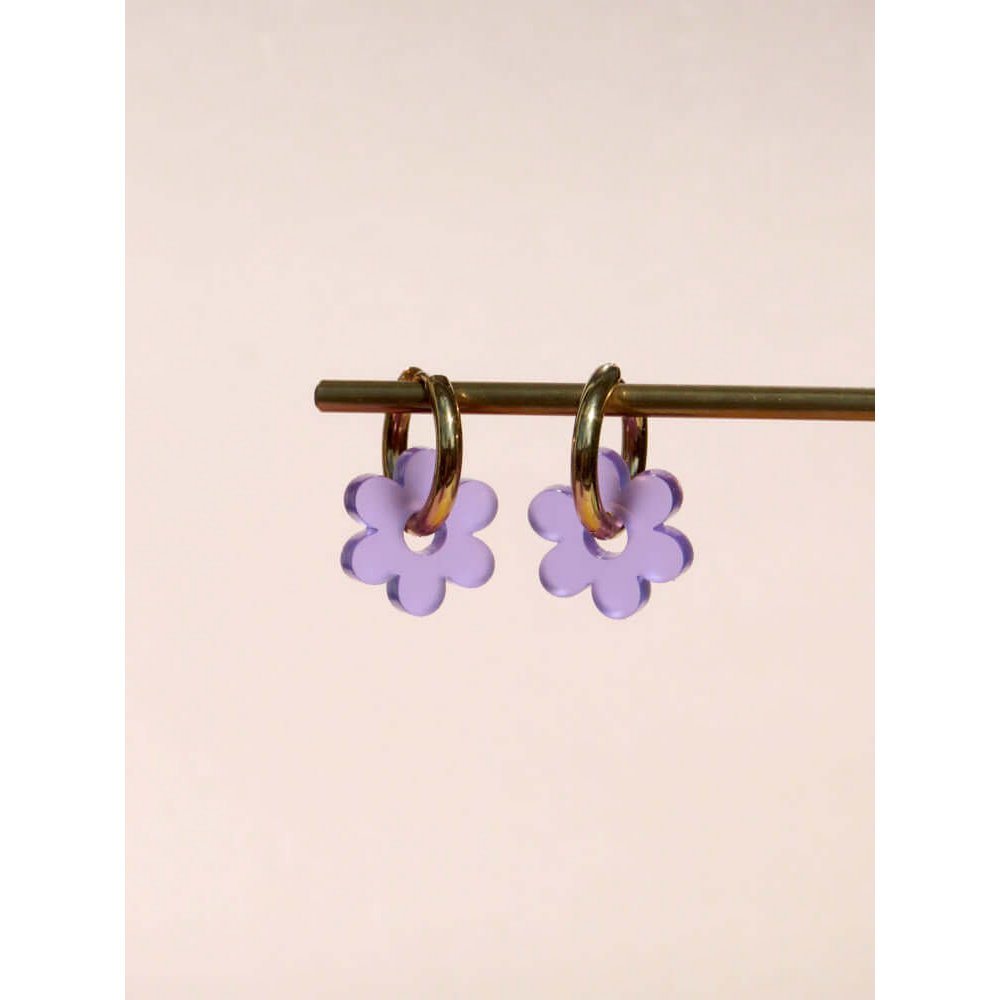 Violet Flower Stainless Steel Hoops