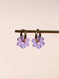 Créoles en acier inoxydable fleur violette