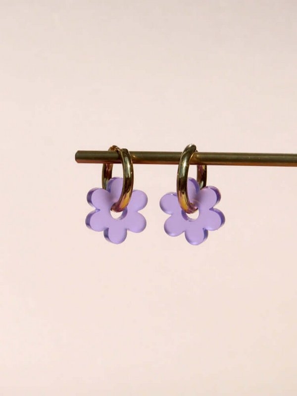 Violet Flower Stainless Steel Hoops