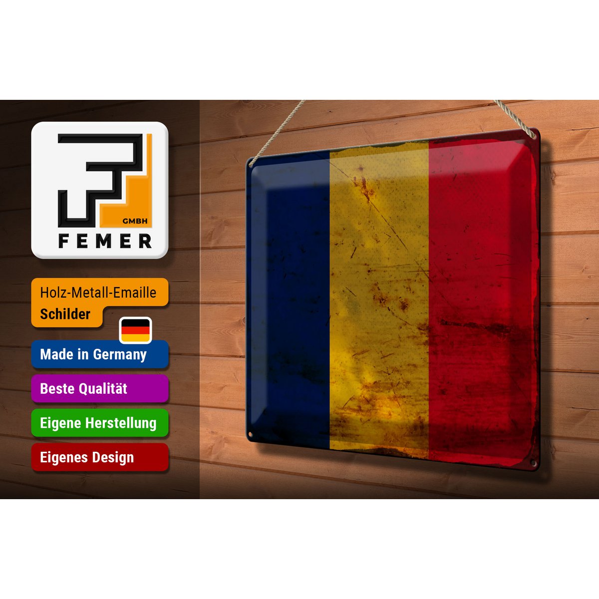 Tin Sign Flag of Chad 40x30cm Flag of Chad Rust