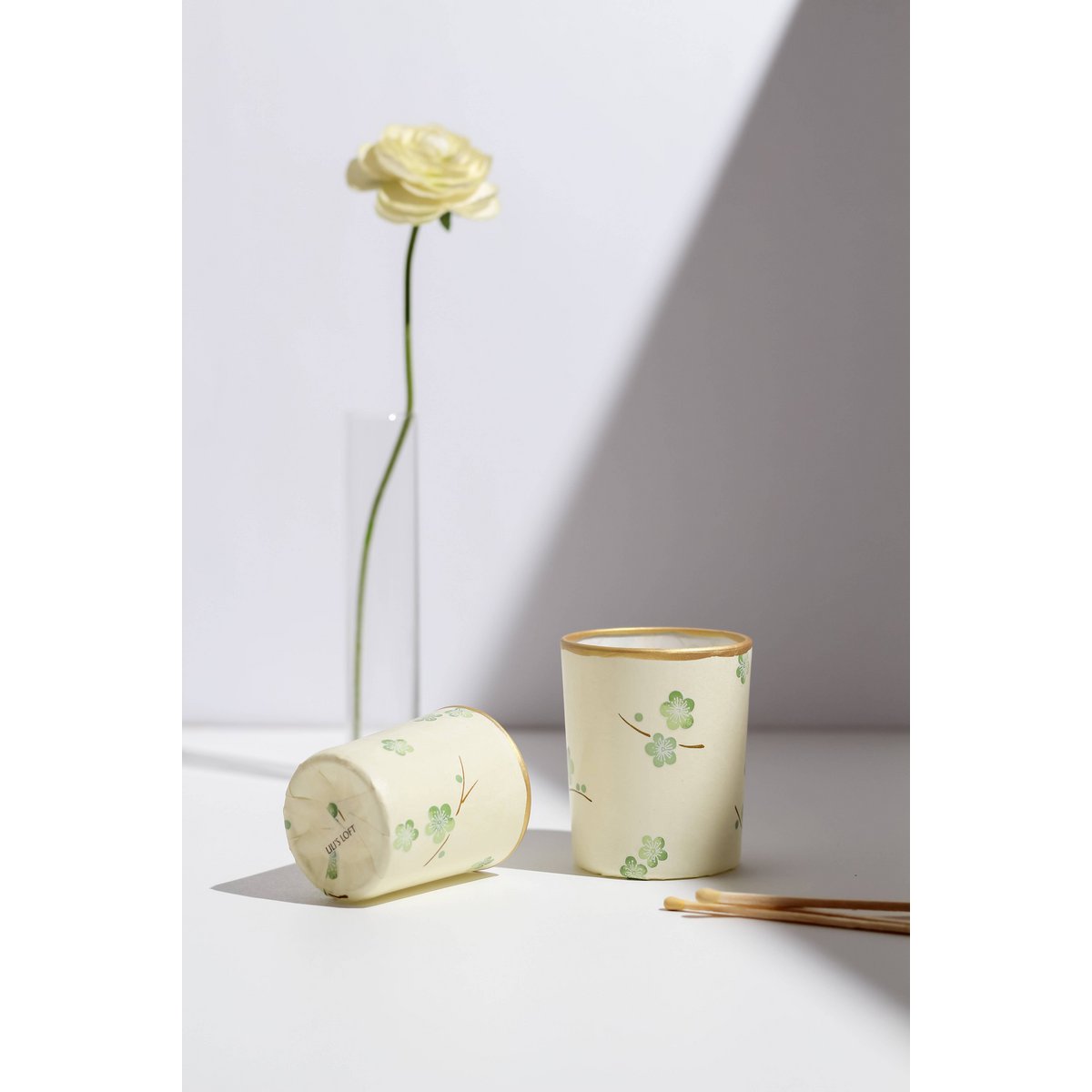Medium Tealight Holder Made of Glass & Chiyogami Paper | Aiko / Olive | Hand made