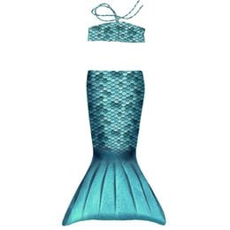 Turquoise mermaid tail costume set with sequin scales, bikini top, toddler size XS 6 years