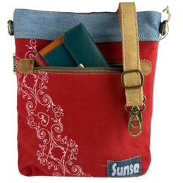 Sunsa dames schoudertas. Schoudertas gemaakt van upcycled jeans en canvas. Handtas vintage retro-stijl. Crossbodytas voor dames.