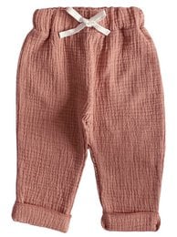 Baby pants in a warm terra color, made of soft, breathable fabric. Features an elastic waistband and pockets for a comfortable, stylish fit.