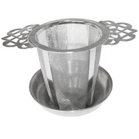 Stainless steel tea strainer with drip tray - high