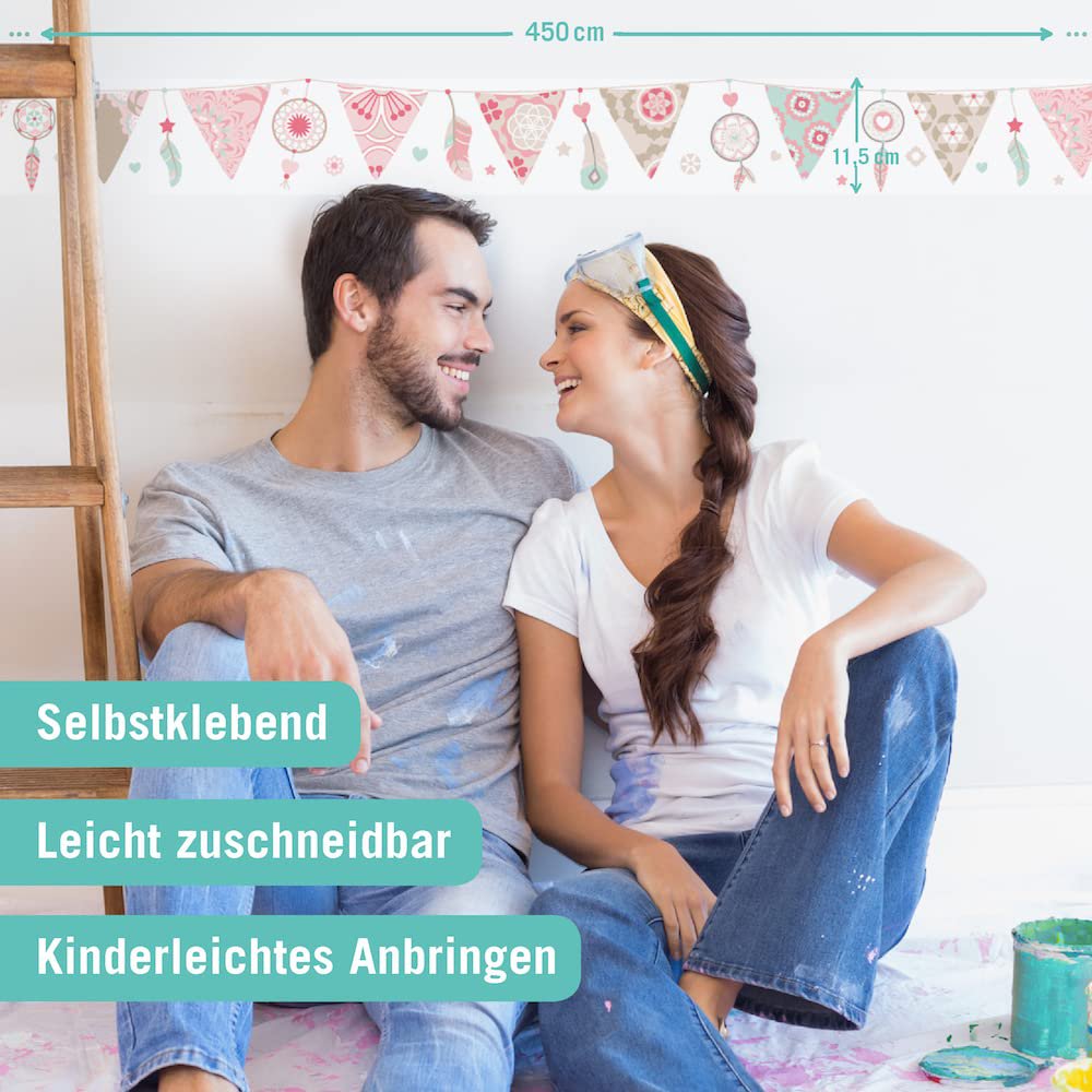 Bordüre „Traumfänger & Wimpel” Rosa/Mint/Beige