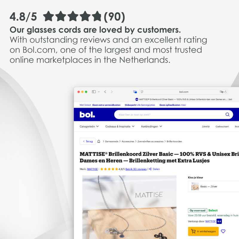 Glasses Cord Links Silver — 100% Stainless Steel & Unisex Eyewear Cords for Women and Men — Glasses Chain with Extra Loops — Brillenkoord Brillenband Brillenkette Cordon de Lunettes Cordón Para Gafas
