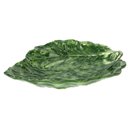 Made in Italy Ceramic Green Cabbage Leaf Plate, diameter 38 cm