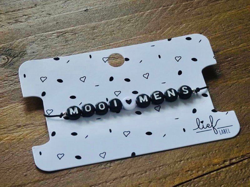 Bracelet I Care Noir et Blanc avec Charme