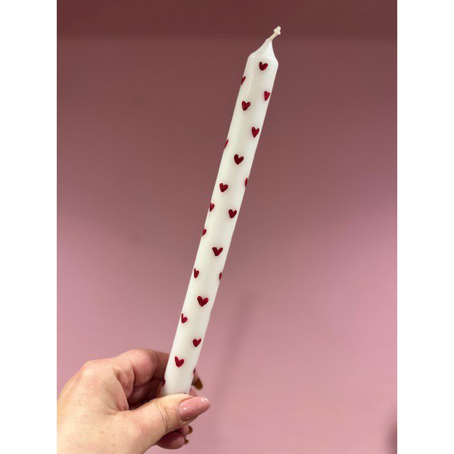 Vela de cena pintada a mano Blanco | Corazones rojos