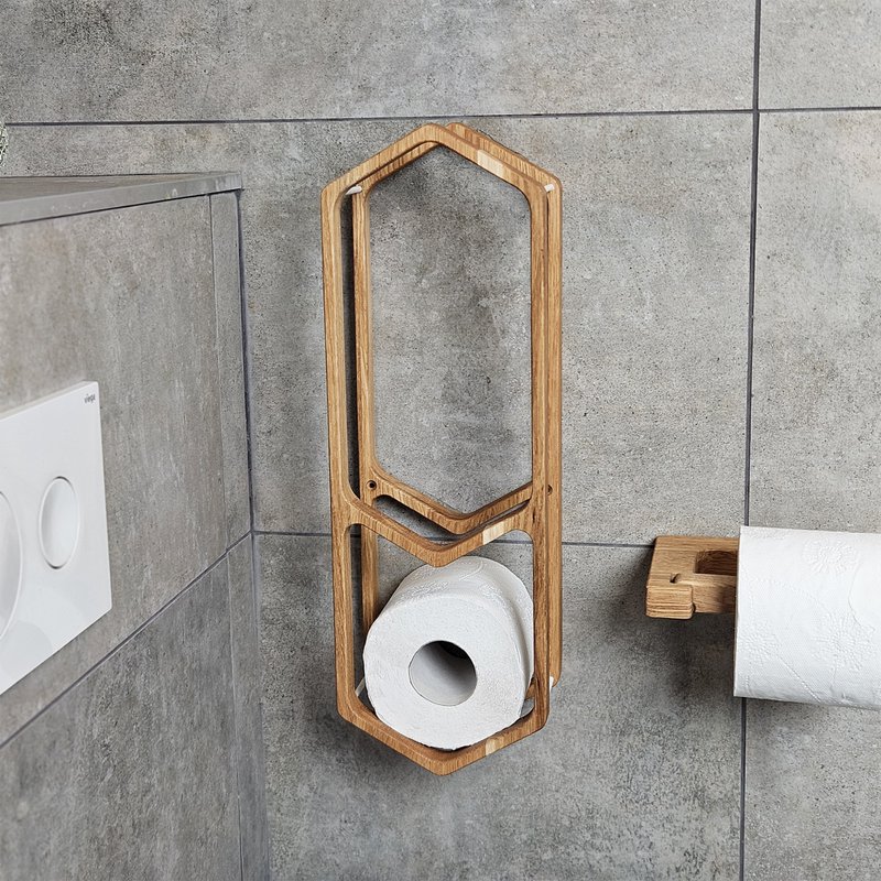Porta della carta igienica rustica, mensola in legno montato a parete per la conservazione del bagno e arredamento